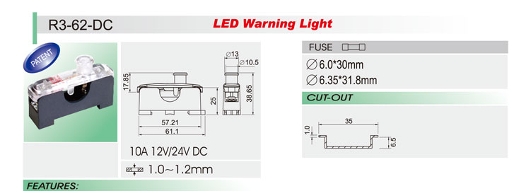 供应SCI R3-62-DC(6.0*30mm)带警示灯直流保险丝座
