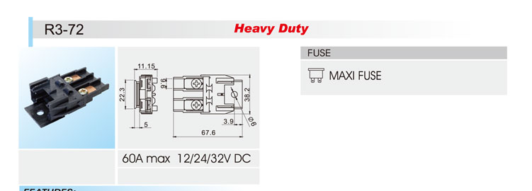 供应SCI R3-72 60Amax 12/24/32VDC 汽车保险丝座
