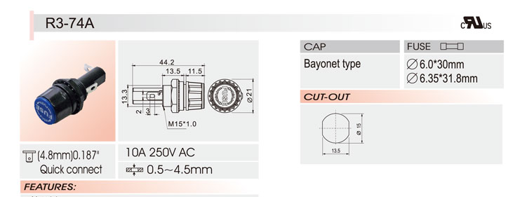 供应SCI R3-74A(6.0*30mm)10A250V 保险丝座