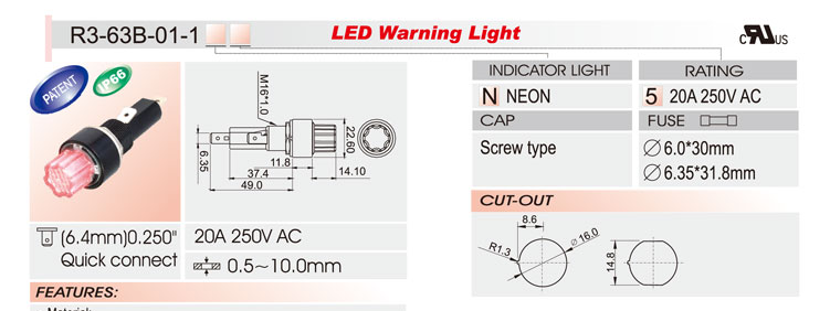 供应SCI R3-63B-01-1(6*30mm)20A250V 带LED保险丝座