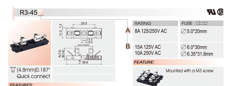 供应SCI R3-45(5*20/6*30mm)15A250V 保险丝座