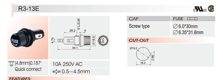 供应SCI R3-13E(6*30mm)10A250V 保险丝座