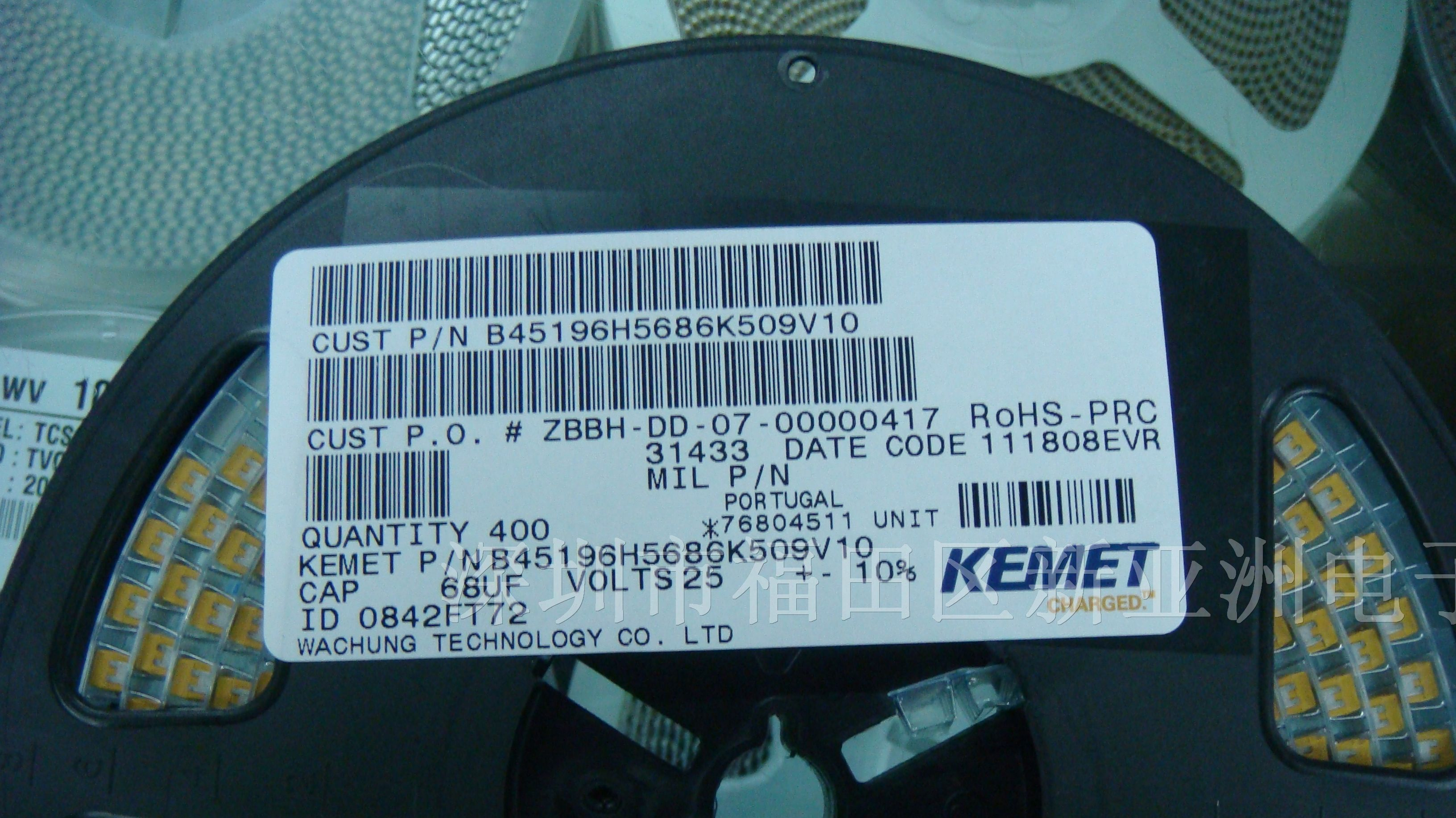 供应贴片钽电容B4596H5686K509V10原装KEMET