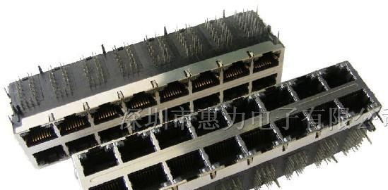 供应2x8千兆变压器RJ45插座(双色LED 竖排脚)