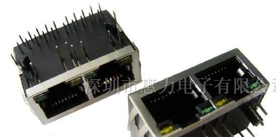 供应1X2千兆滤波器RJ45连接器（左黄右绿LED 带弹片）