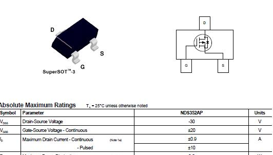 供应NDS352AP MOSFET P-CH 30V 900MA SOT-23