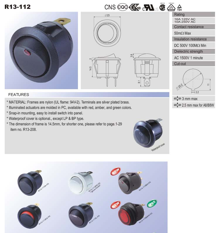 供应R13-112翘板开关，优质SCI开关