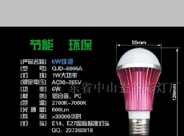 供应 6W大功率LED球泡灯