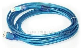 厂家USB 2.0延长线 3米USB延长线透明蓝带磁环