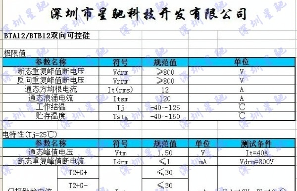 供应BTA12-800B双向可控硅 吸尘器