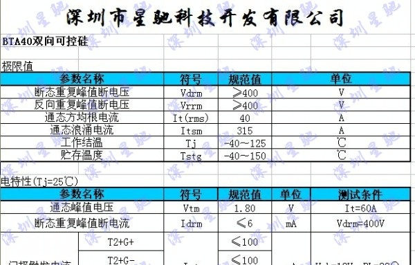 供应BTA40-600B双向可控硅