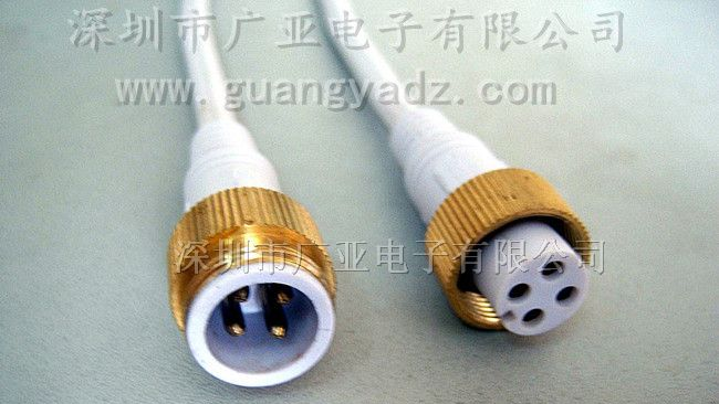 铜螺帽防水插头，LED连接器，3*0.75防水插头