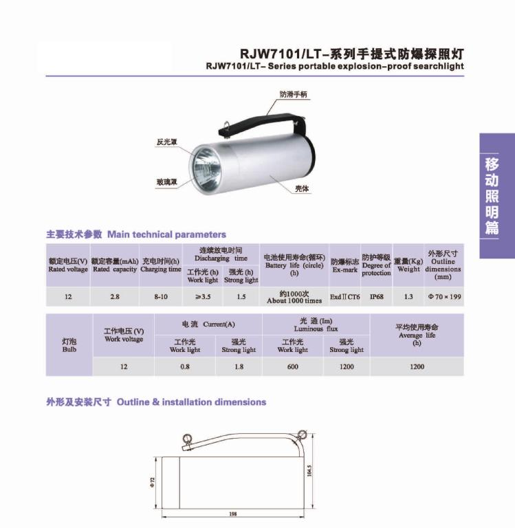供应RJW7101系列手提式防爆探照灯  探照灯