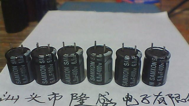 供应进口拆机直插电解电容400V6.8uf   LED电源用
