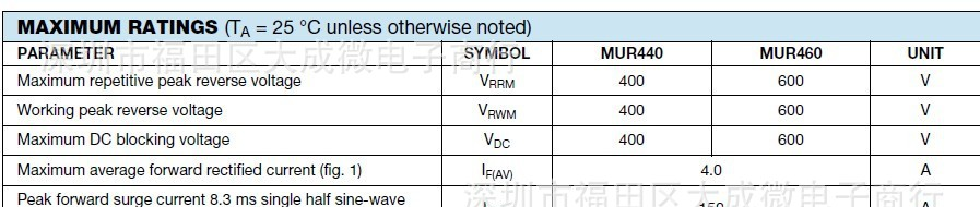 快恢复二极管 MUR440 4A/400V MUR460 4A/600V DO-201AD直插