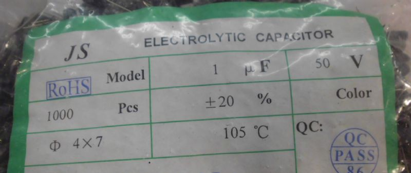 直插铝电解电容50V1uf 4*7