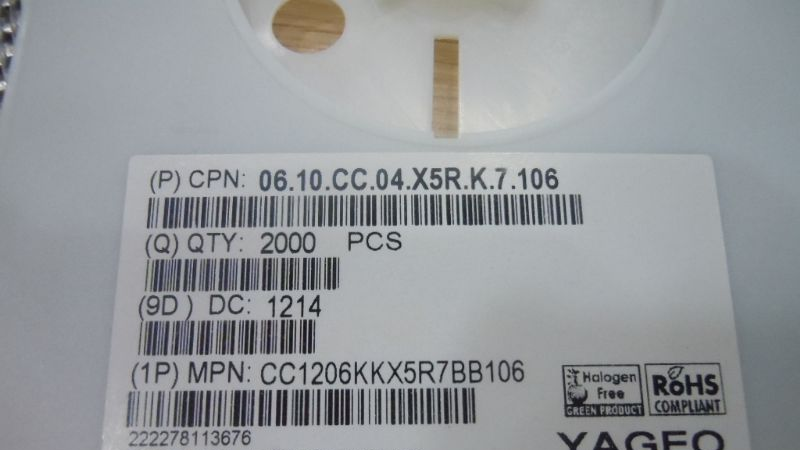 供应国巨贴片电容CC1206KKX7R7BB106 1206 106k 16v