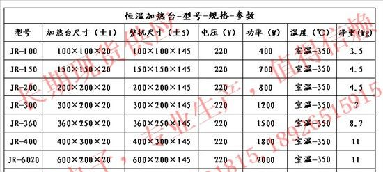 LED铝基板焊接恒温加热台JR-400（400x300x145）