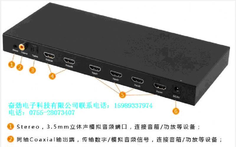 供应奋劲高品质HDMI4进2出矩阵切换器，HDMI四进二出工厂，hdmi4x4矩阵价格