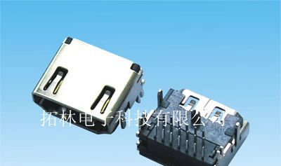 供应HDMI 19P三排针 镀镍 有固定柱无耳