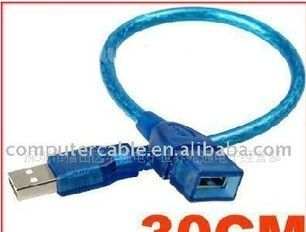厂家供应 30CM USB延长线 0.3米透明蓝USB延长线