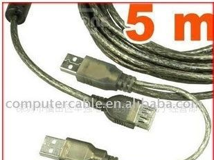 厂家供应5米USB延长线 双磁环 透明USB 延长线 5米USB延长线