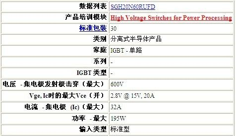 仙童IGBT管,SGH20N60RUFD