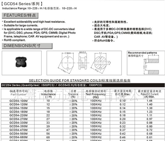 贴片功率电感 CD54 系列