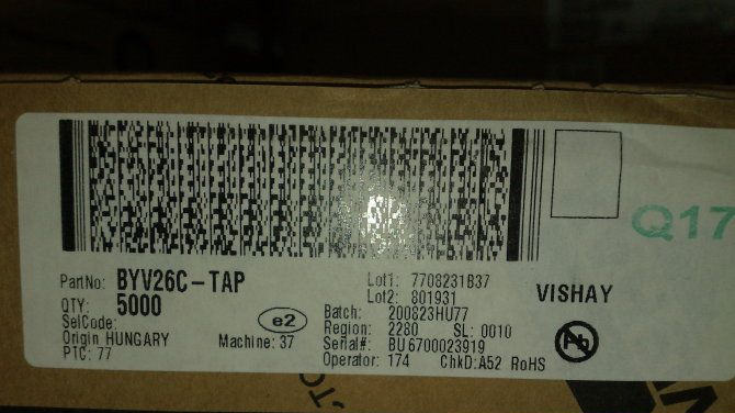 供应VISHAY快恢复二极管BYV26C/BYV26E/BYT52M特价