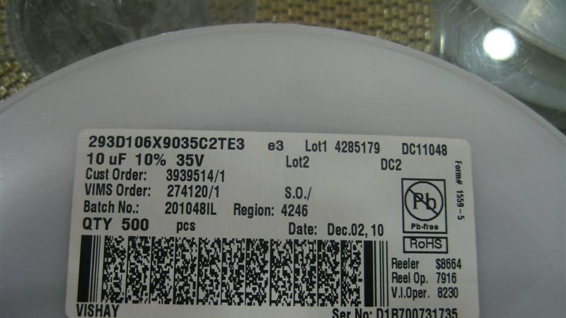 供应VISHAY钽电容 293D106X9035C2TE3 10uf 35v 原装库存现货