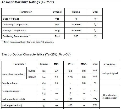 供应亿光20khz红外线接收器 IRM-H920J5/TR2 红外接收头 用于TV 3D眼镜