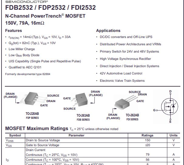供应 场效应管 FDP2532,FDP79N15,STP80NF12