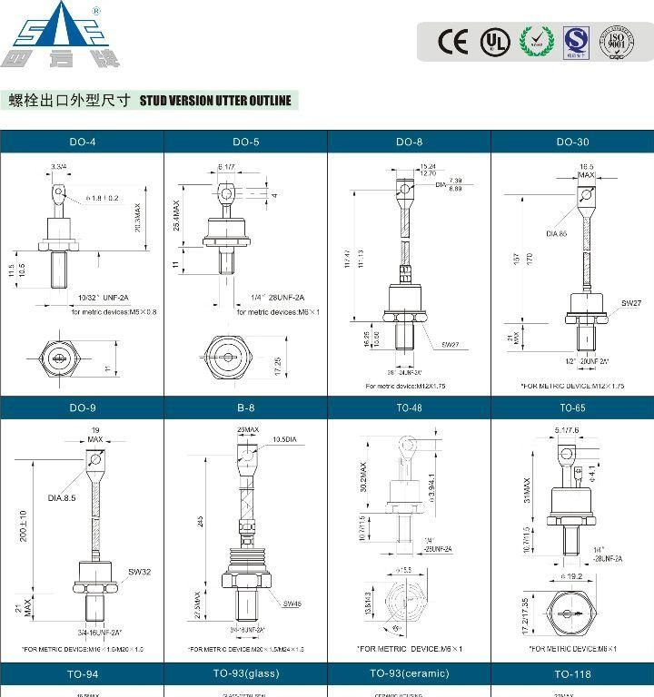 厂家直销四方牌螺栓型普通整流二极管ZP100A(陶瓷、珐琅封装）