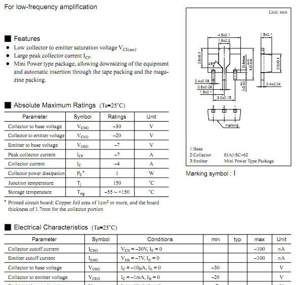 2SB1073-Q/低频放大/三极管/SOT-89/hFE=120~205/Panasonic