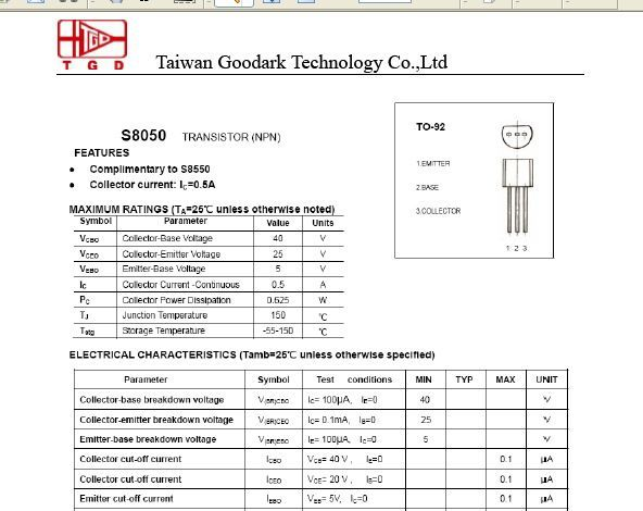 特价供应进口TGD 三极管S8050