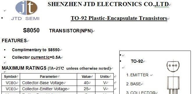 三极管S8050，EBC，TO-92