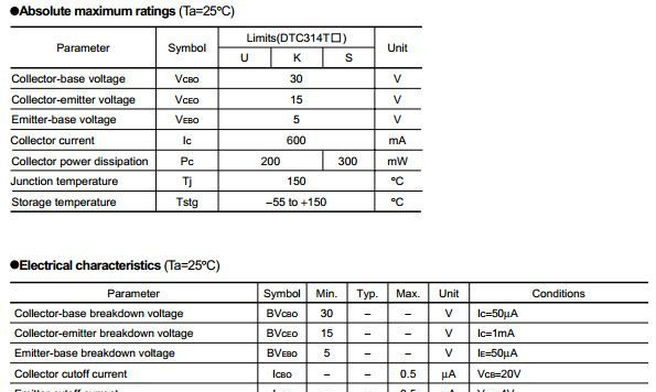 DTC314TU/开关 驱动 反相/带阻三极管/SOT-323/R1=10k?