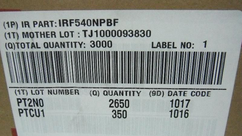 进口原装场效应管IRF540NPBF IRF540保证100%进口原装