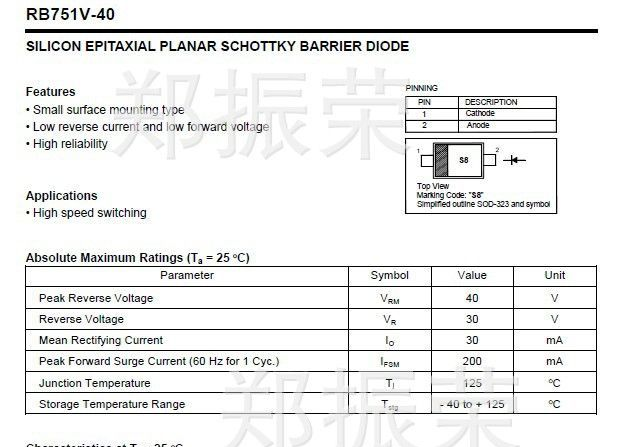 【诚信经营商】供应肖特基贴片二极管RB751V-40  SOD-323  0805
