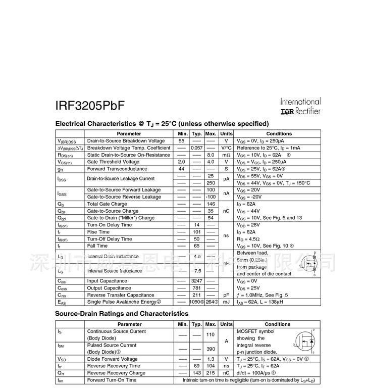 【威赛恩】 供应 IR原装 IRF3205PBF MOSFET 场效应管 RoHS