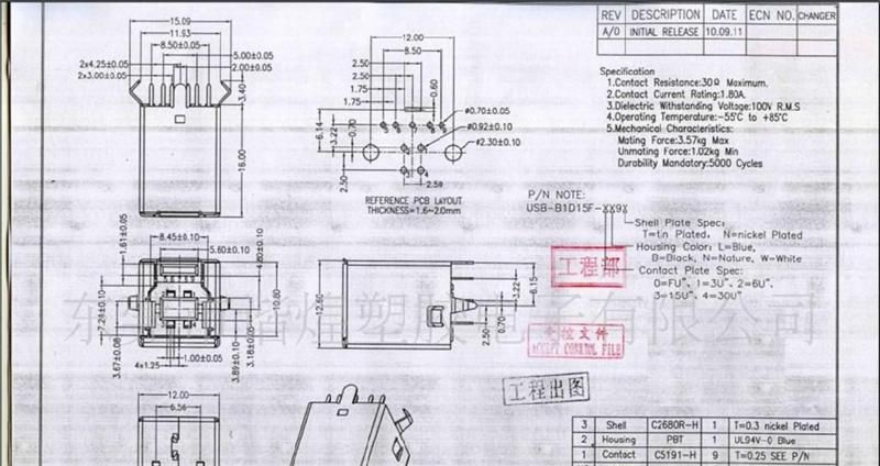 USB B/F 3.0 180度 USB连接器,USB插座,3.0USB