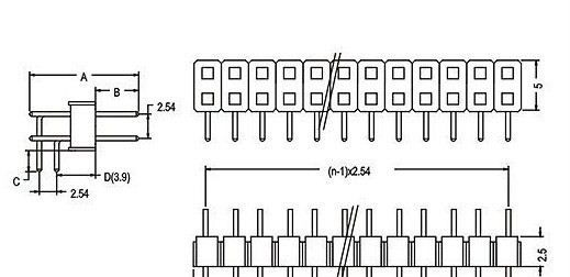 2.54mm间距双排直针、插针、排针、双排针 2*40PIN 镀镍铜针