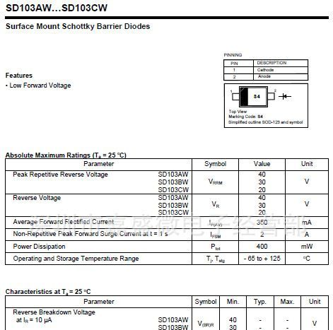 【诚信经营商】特价供应肖特基贴片二极管ST SD103AW   S4