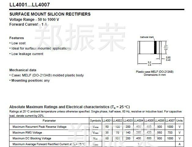 【诚信经营商】先科ST贴片整流二极管LL4004   MELF   DO-213AB