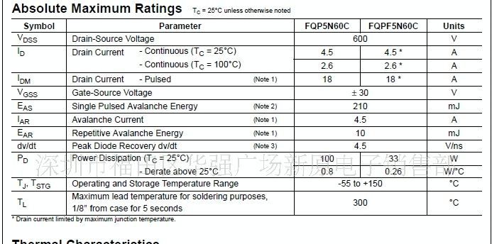【华强实体店供应】电源用场效应管 FQPF5N60C/FQPF5N60/5N60