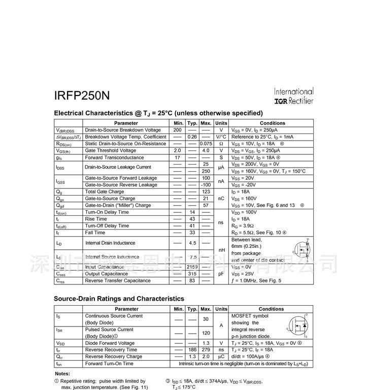 【威赛恩】 供应 IR原装 IRFP250NPBF MOSFET 场效应管 RoHS