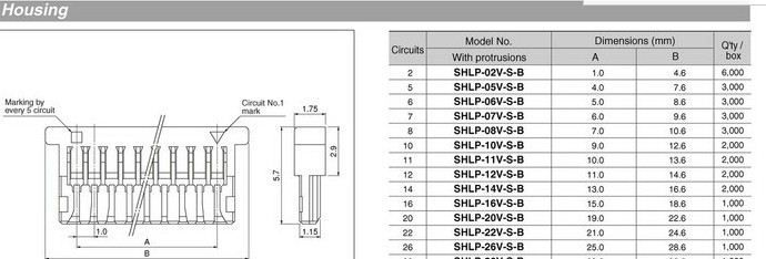JST连接器 SHLP-05V-S-B胶壳 间距1.0mm