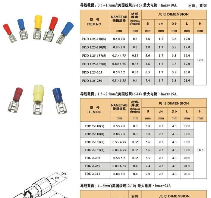 供应公预绝缘接头 MDD1.25-110(5) 插片铜线耳