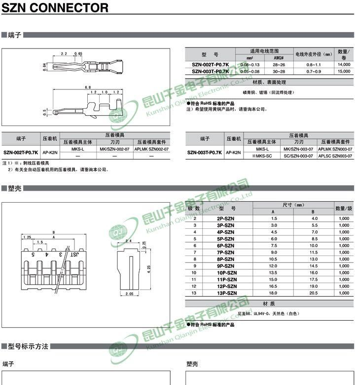千金电子 JST连接器 原厂护套HOUSING 塑壳胶壳 2P-SZN 现货供应