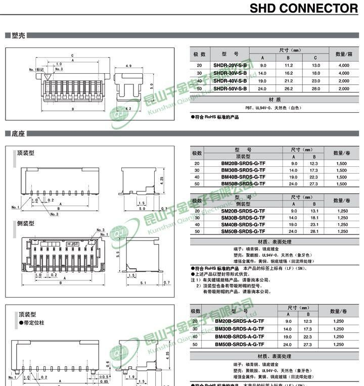 千金电子 JST连接器 原厂护套HOUSING 塑壳胶壳 SHDR-40V-S-B